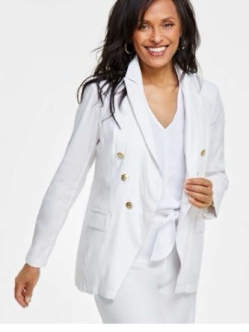 INC International Concepts White Double-Breasted Blazer with Gold Buttons NWOT